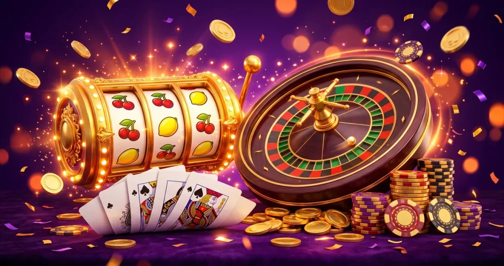 Milyar.com casino oyunları: slot makarası, oyun kartları, rulet ve jetonlar